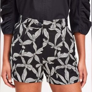 Loft Petite Linen Pleated Shorts in Black White Ribbon Size 0P‎ New With Tags